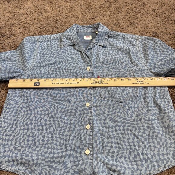 Levi's Women Aiden Blue Short Sleeve Resort Shirt Button Down Harper Laser M - Picture 15 of 16